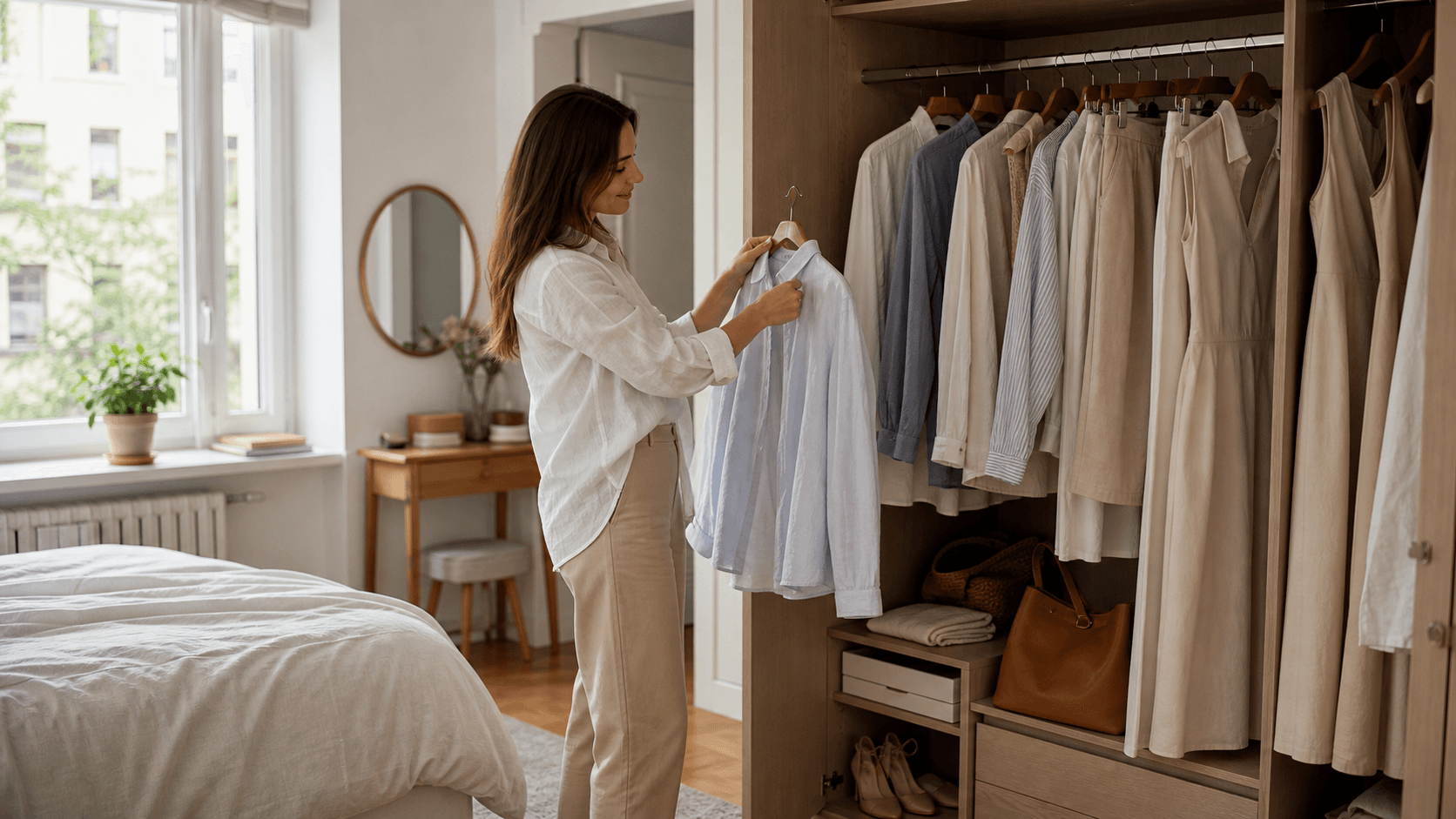 Garderobă capsulă de vară pentru birou, cu haine neutre și elegante